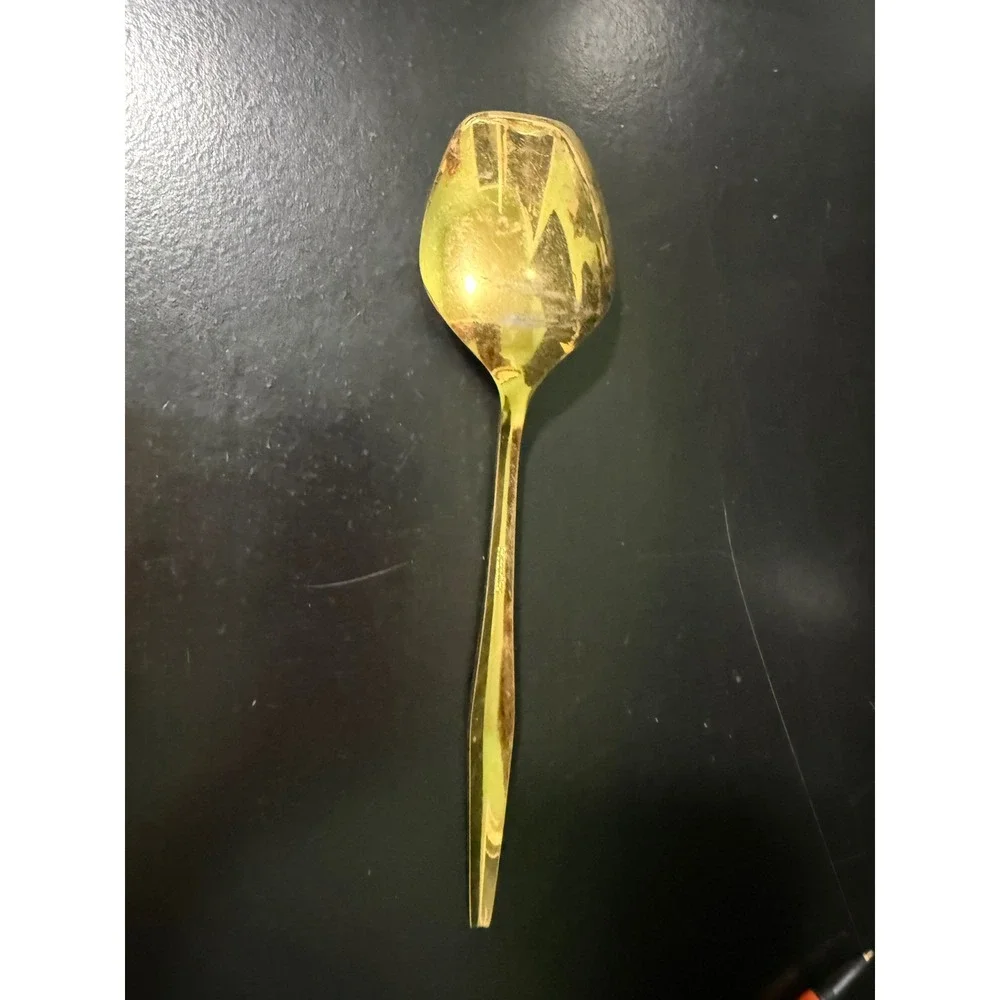 Vintage Florentine Gold Electroplated Sugar Shell Spoon Textured Handle Flatware